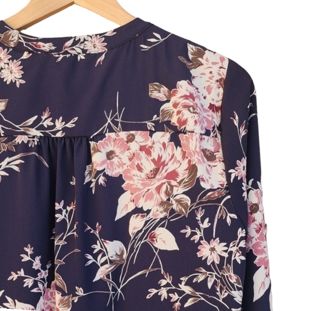 41 HAWTHORN ANTHRO Cristen Shirt Dress MP Navy Floral Button Front Tunic Dress - Picture 9 of 16